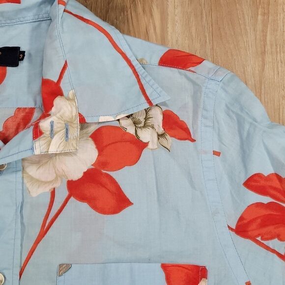 🔺️New Man Blue Floral Button Long Sleeve Shirt Men's Small - Picture 4 of 11